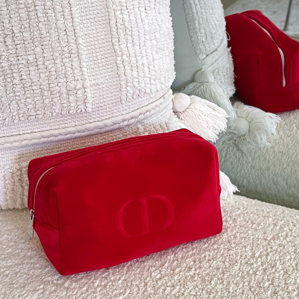 Christian Dior Red Velvet Pouch with Silver hardware